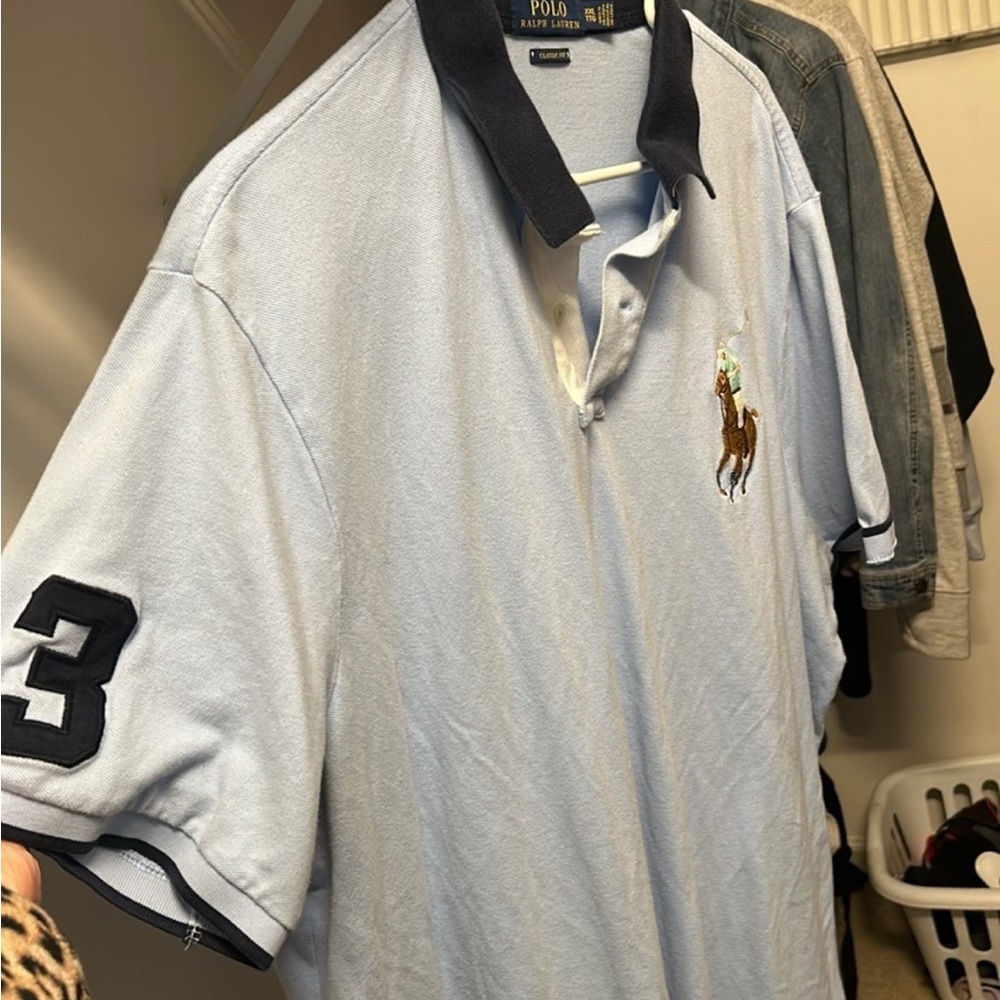 Polo by Ralph Lauren Sky Blue Polo Shirt with Navy Accents